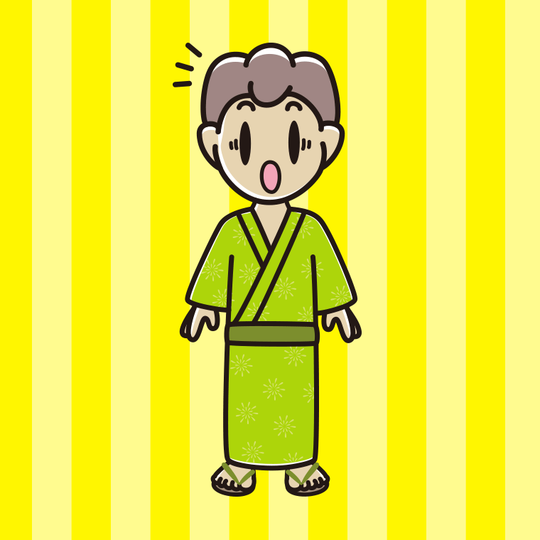 驚く浴衣姿の男子中学生のイラスト【色、背景あり】PNG