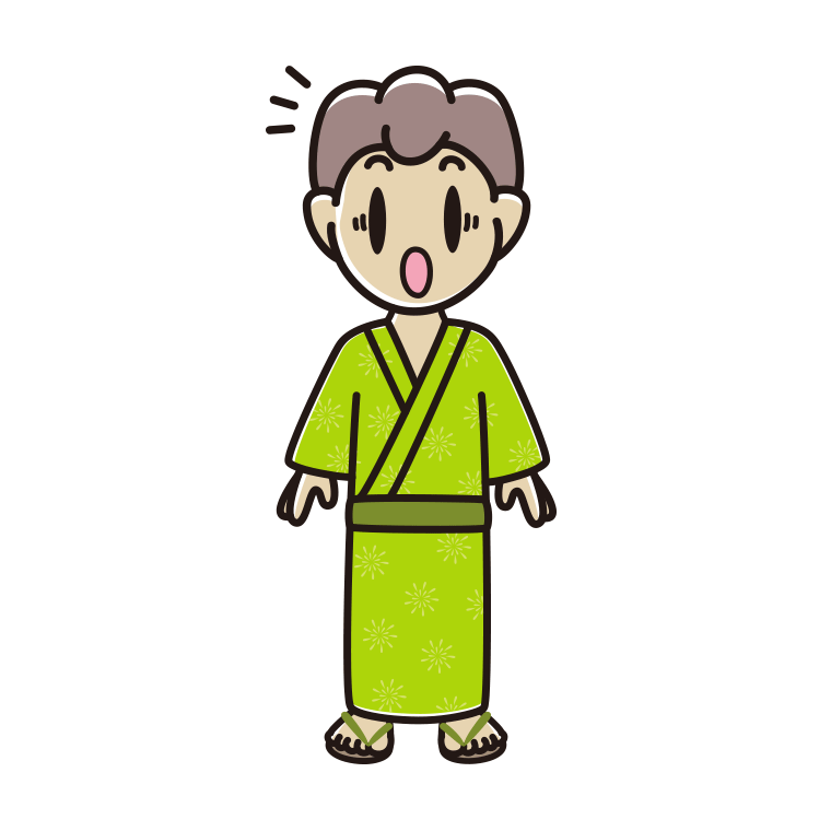 驚く浴衣姿の男子中学生のイラスト【色あり、背景なし】透過PNG