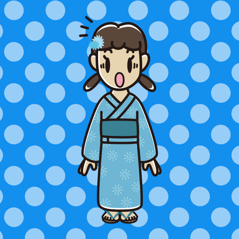 驚く浴衣姿の女子中学生のイラスト【色、背景あり】PNG