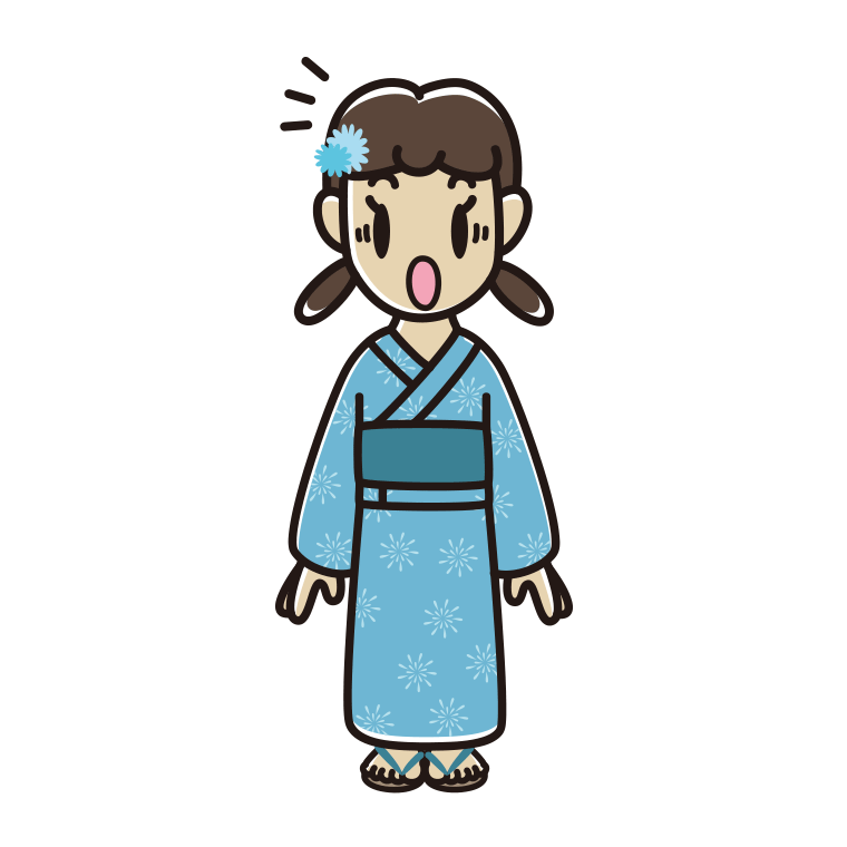驚く浴衣姿の女子中学生のイラスト【色あり、背景なし】透過PNG