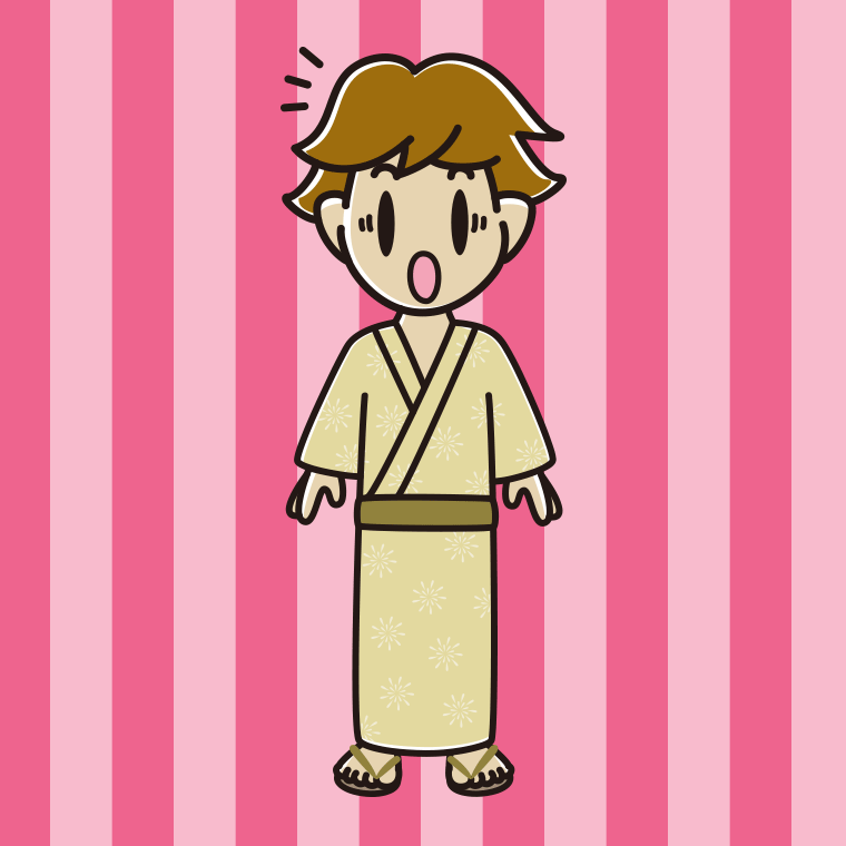 驚く浴衣姿の男子高校生のイラスト【色、背景あり】PNG