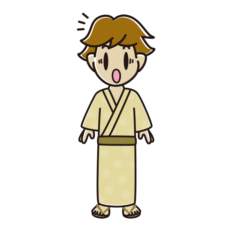 驚く浴衣姿の男子高校生のイラスト【色あり、背景なし】透過PNG