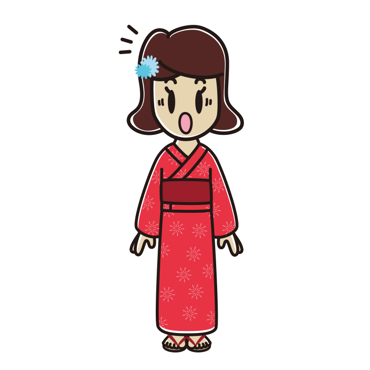 驚く浴衣姿の女子高校生のイラスト【色あり、背景なし】透過PNG