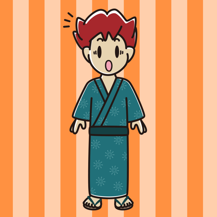 驚く浴衣姿の男子大学生のイラスト【色、背景あり】PNG