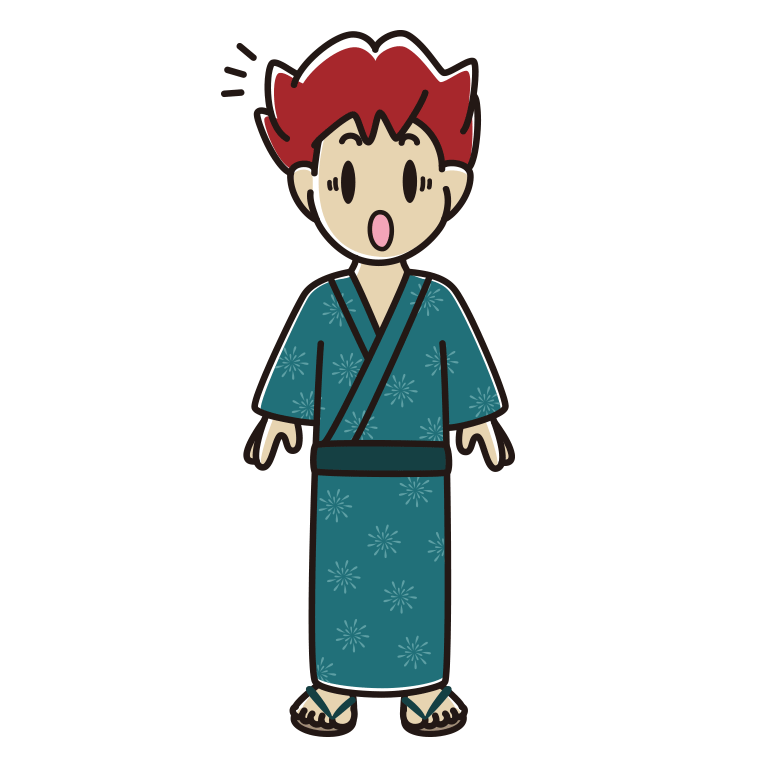 驚く浴衣姿の男子大学生のイラスト【色あり、背景なし】透過PNG