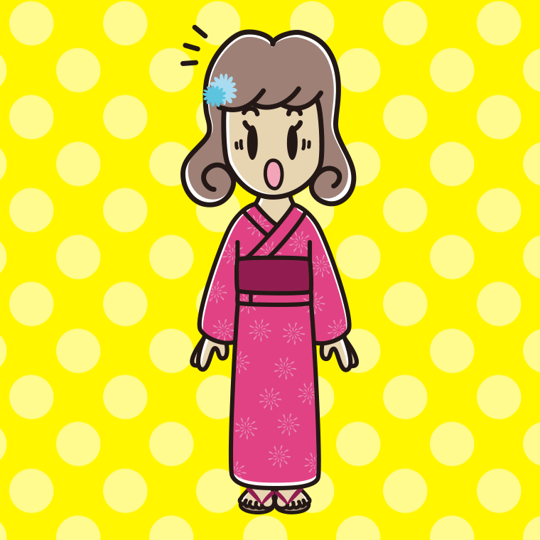 驚く浴衣姿の女子大学生のイラスト【色、背景あり】PNG