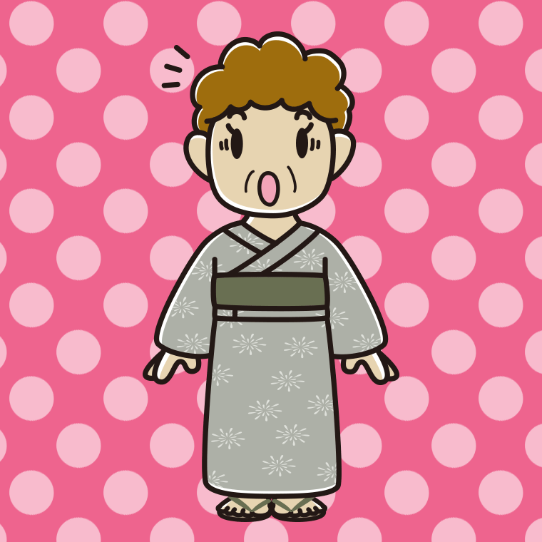驚く浴衣姿のおばさんのイラスト【色、背景あり】PNG