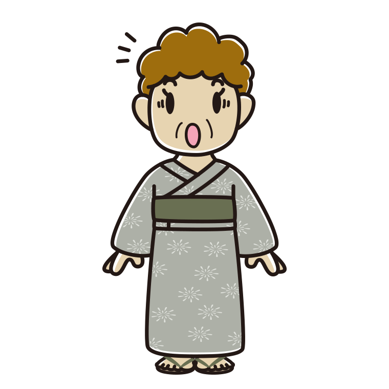 驚く浴衣姿のおばさんのイラスト【色あり、背景なし】透過PNG
