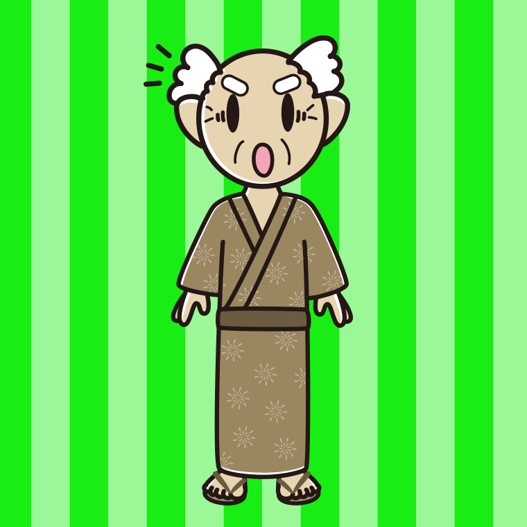 驚く浴衣姿のおじいさんのイラスト【色、背景あり】PNG