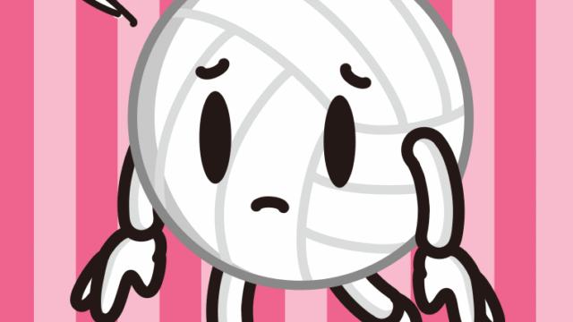 悲しそうなバレーボールちゃんのイラスト【色、背景あり】PNG