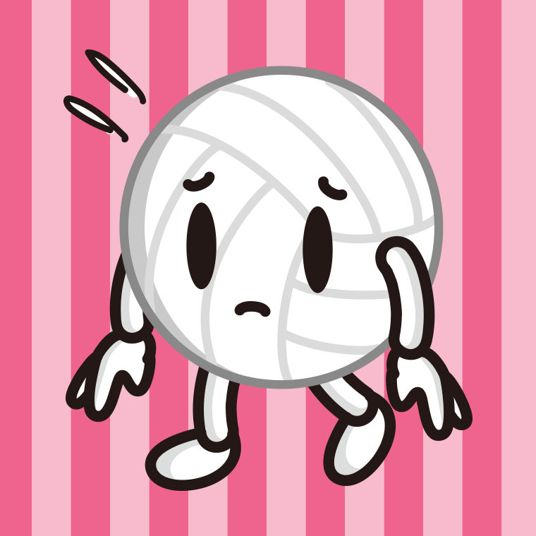 悲しそうなバレーボールちゃんのイラスト【色、背景あり】PNG