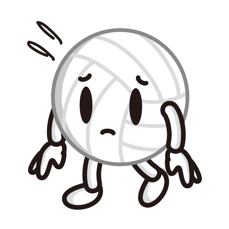 悲しそうなバレーボールちゃんのイラスト【色あり、背景なし】透過PNG