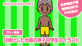 【フリー素材】日焼けした水着の男子中学生のイラスト