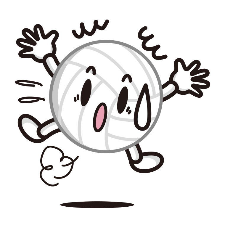 驚くバレーボールちゃんのイラスト【色あり、背景なし】透過PNG