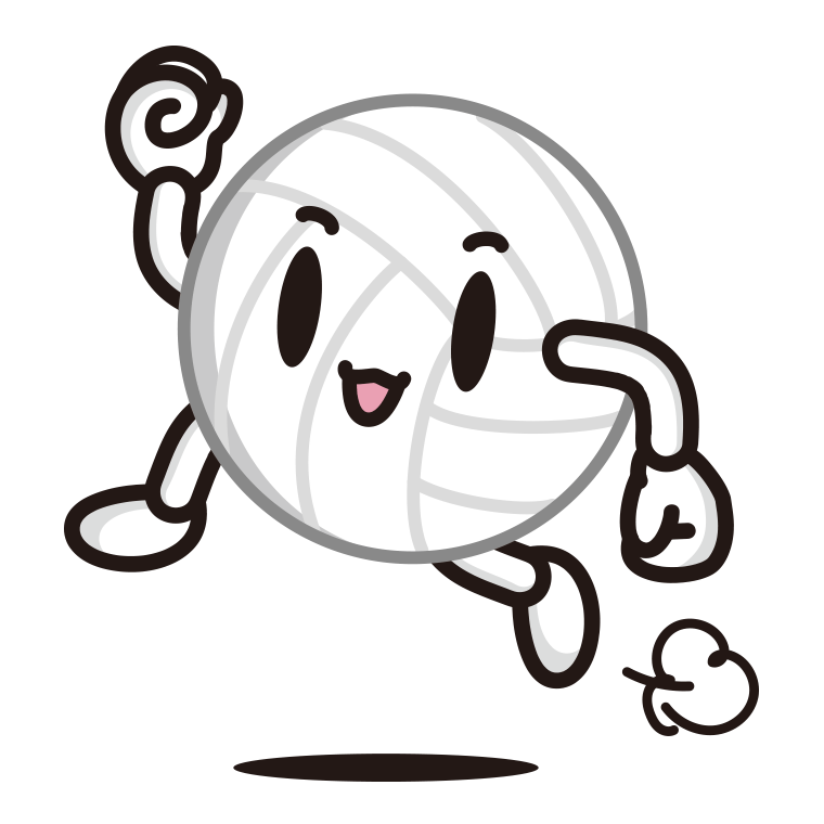 走るバレーボールちゃんのイラスト【色あり、背景なし】透過PNG