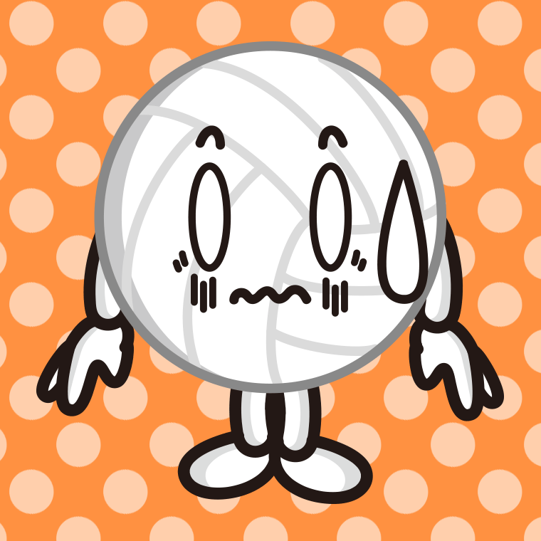 ショックを受けるバレーボールちゃんのイラスト【色、背景あり】PNG