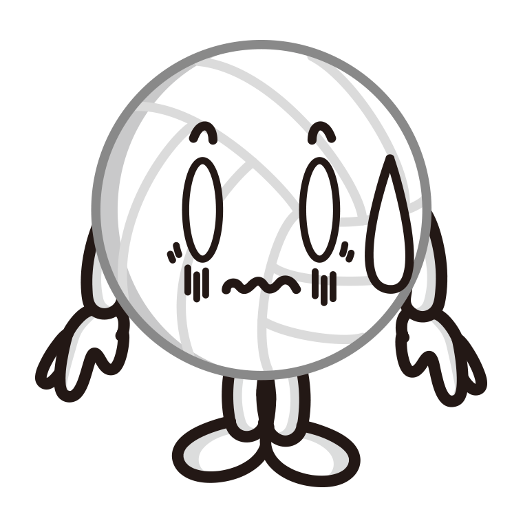 ショックを受けるバレーボールちゃんのイラスト【色あり、背景なし】透過PNG