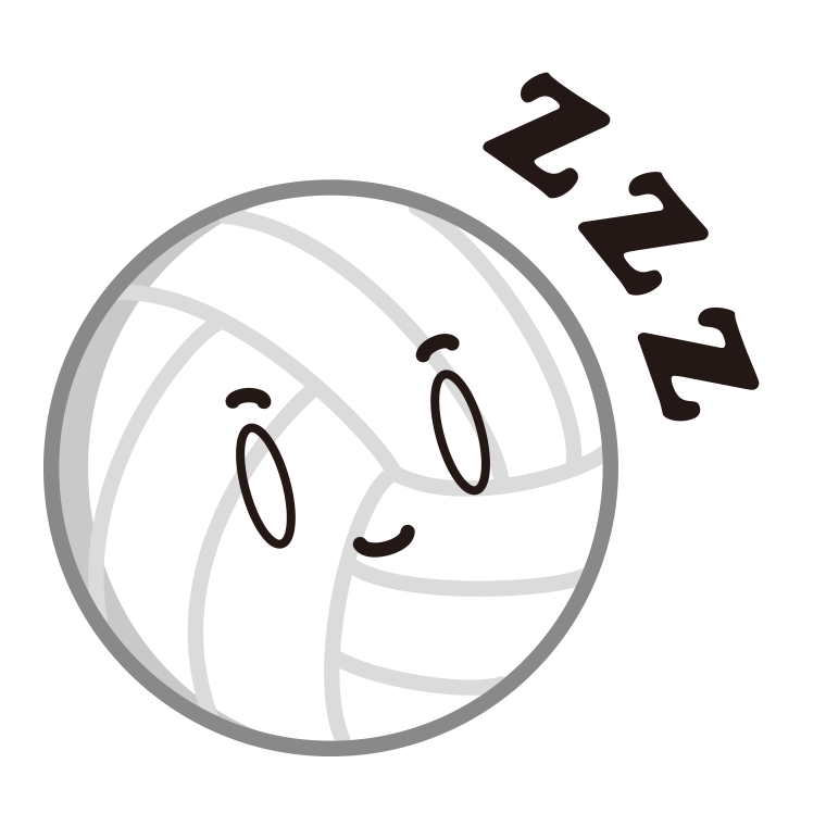 眠るバレーボールちゃんのイラスト【色あり、背景なし】透過PNG