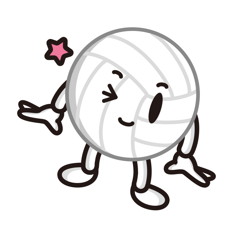 ウインクするバレーボールちゃんのイラスト【色あり、背景なし】透過PNG