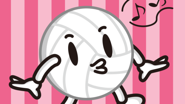 口笛を吹くバレーボールちゃんのイラスト【色、背景あり】PNG