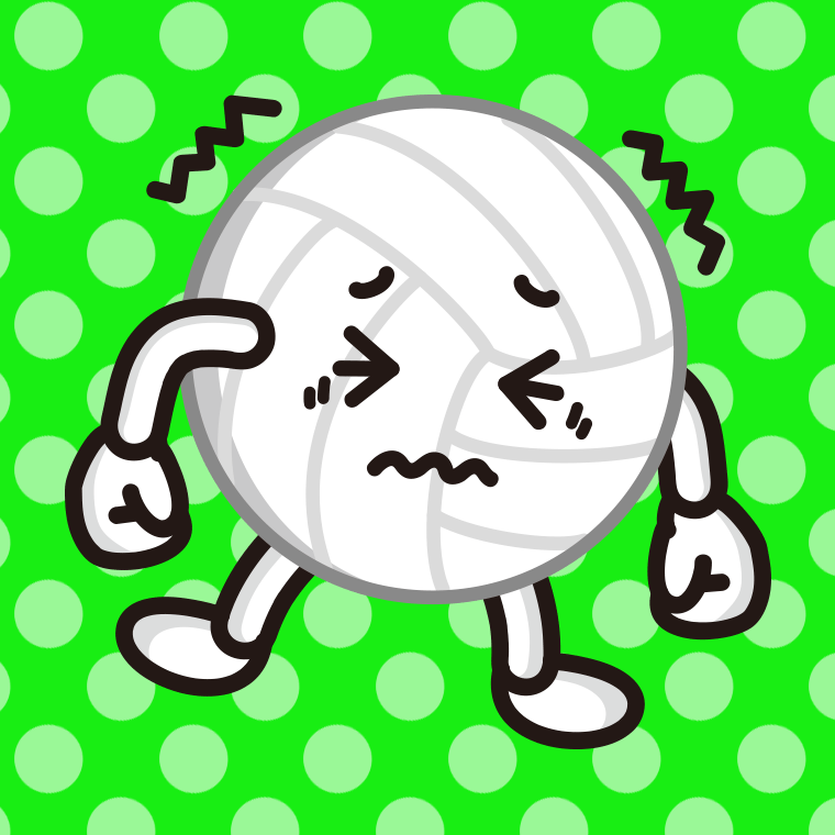 ブルブル震えるバレーボールちゃんのイラスト【色、背景あり】PNG