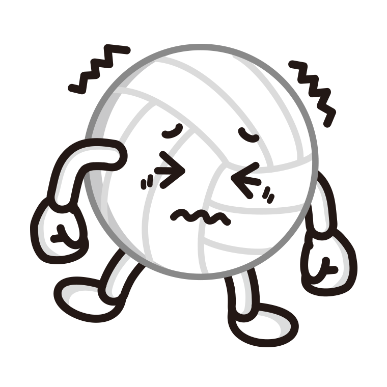 ブルブル震えるバレーボールちゃんのイラスト【色あり、背景なし】透過PNG
