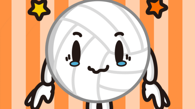 ジーンとするバレーボールちゃんのイラスト【色、背景あり】PNG
