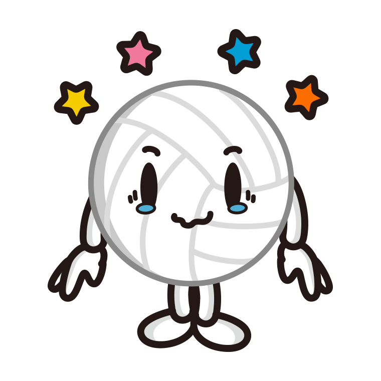 ジーンとするバレーボールちゃんのイラスト【色あり、背景なし】透過PNG