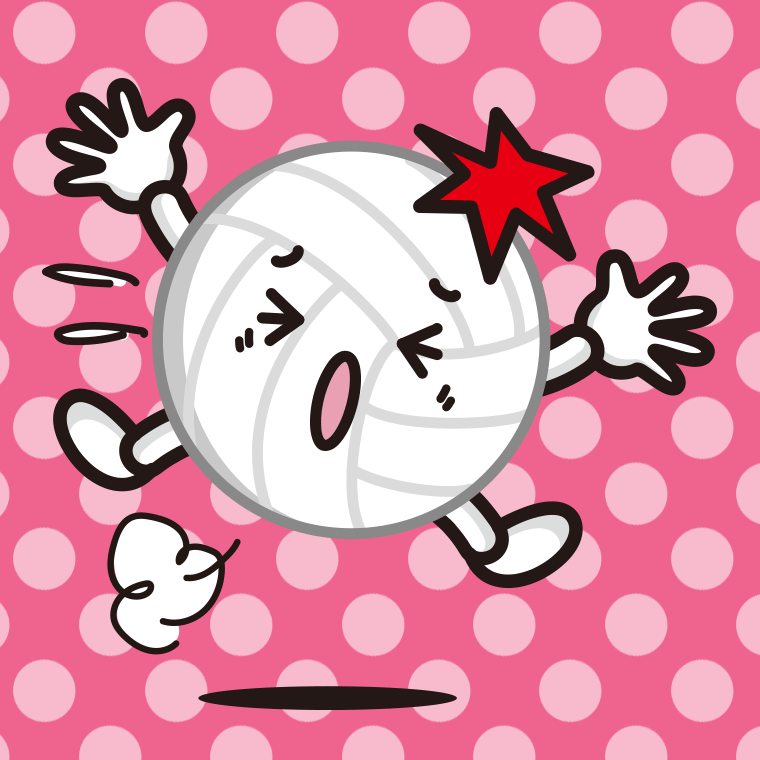 ぶつかるバレーボールちゃんのイラスト【色、背景あり】PNG