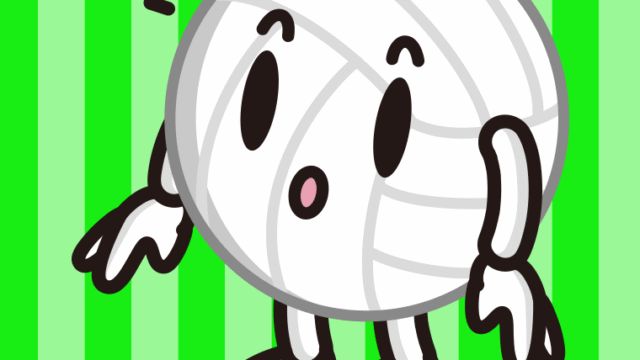 何かに気付くバレーボールちゃんのイラスト【色、背景あり】PNG