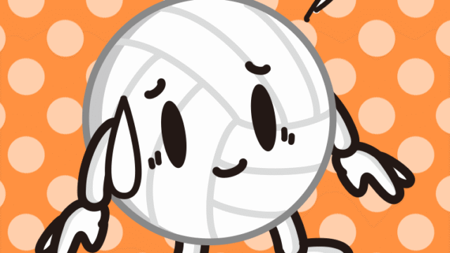 苦笑いするバレーボールちゃんのイラスト【色、背景あり】PNG