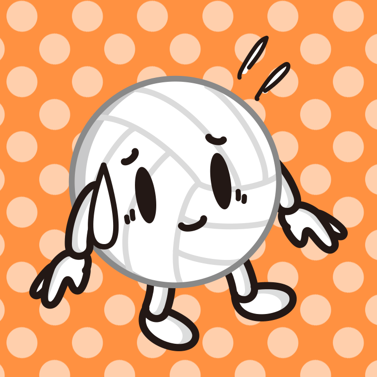 苦笑いするバレーボールちゃんのイラスト【色、背景あり】PNG