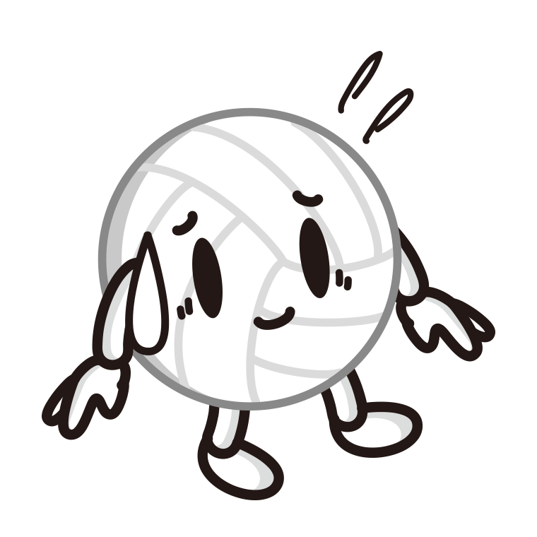 苦笑いするバレーボールちゃんのイラスト【色あり、背景なし】透過PNG