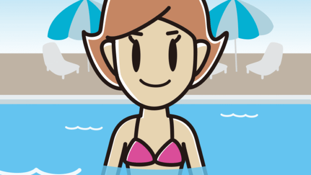 プールに入っている女性のイラスト【色、背景あり】PNG