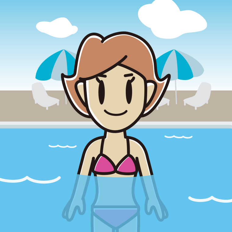 プールに入っている女性のイラスト【色、背景あり】PNG