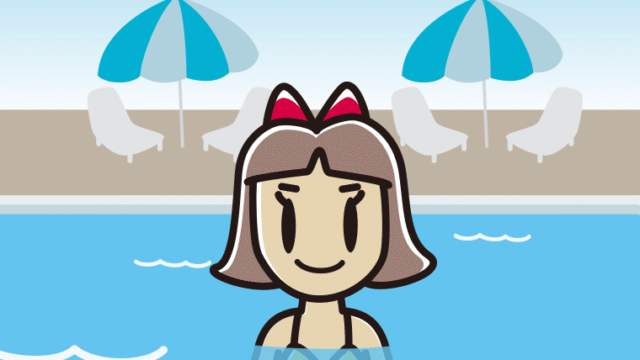 プールに入っている小学生女子のイラスト【色、背景あり】PNG