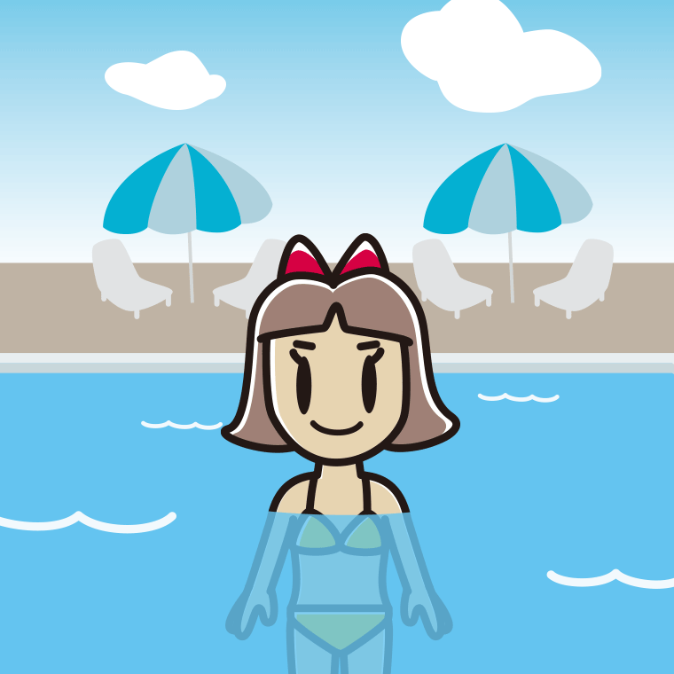 プールに入っている小学生女子のイラスト【色、背景あり】PNG