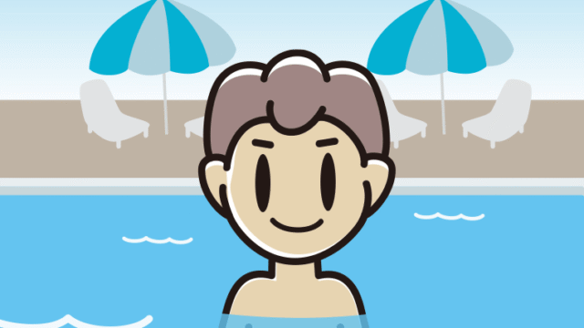 プールに入っている男子中学生のイラスト【色、背景あり】PNG