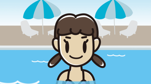 【フリー素材】プールに入っている女子中学生のイラスト