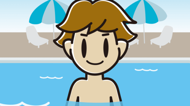 プールに入っている男子高校生のイラスト【色、背景あり】PNG