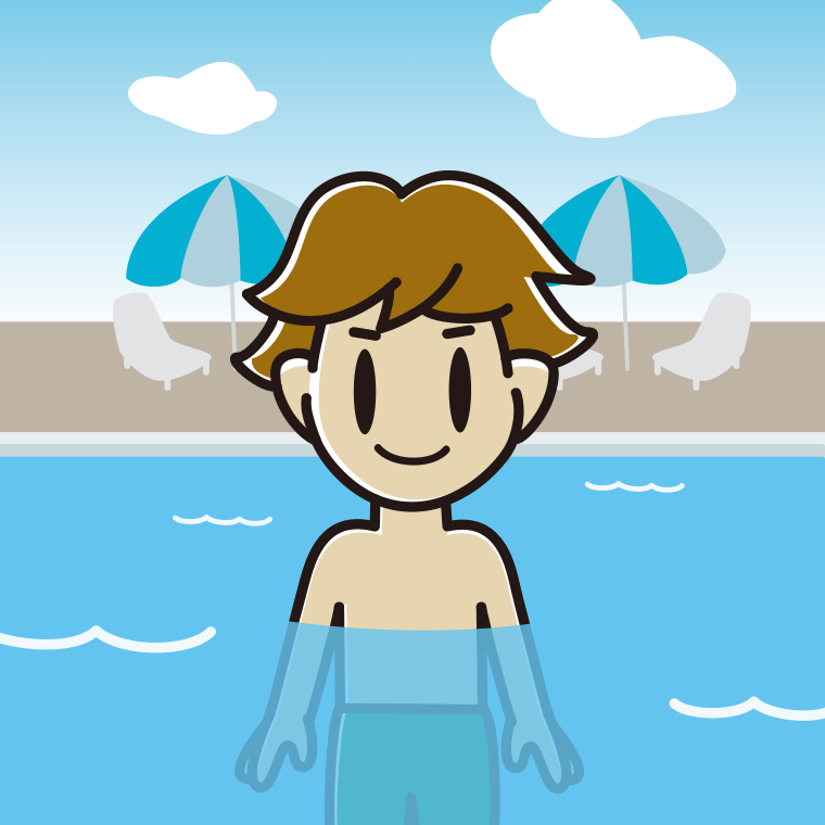 プールに入っている男子高校生のイラスト【色、背景あり】PNG