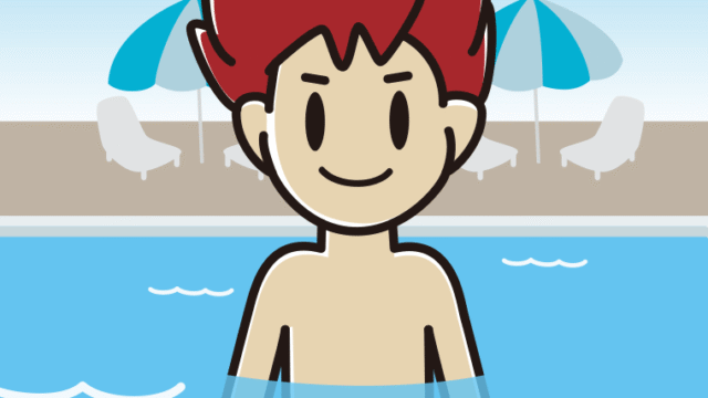 プールに入っている男子大学生のイラスト【色、背景あり】PNG