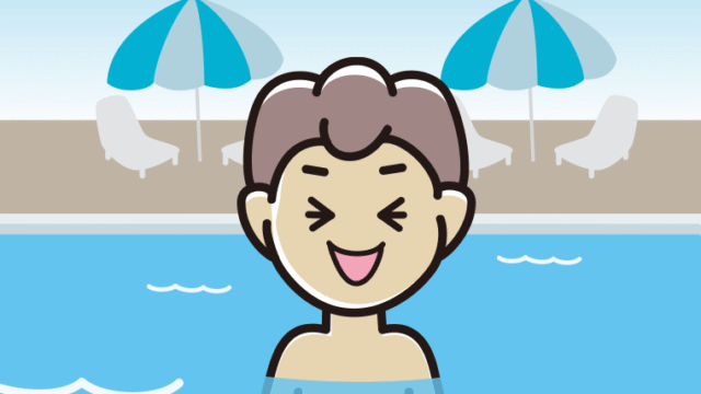 プールに入って笑う男子中学生のイラスト【色、背景あり】PNG