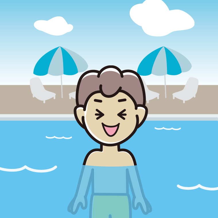 プールに入って笑う男子中学生のイラスト【色、背景あり】PNG