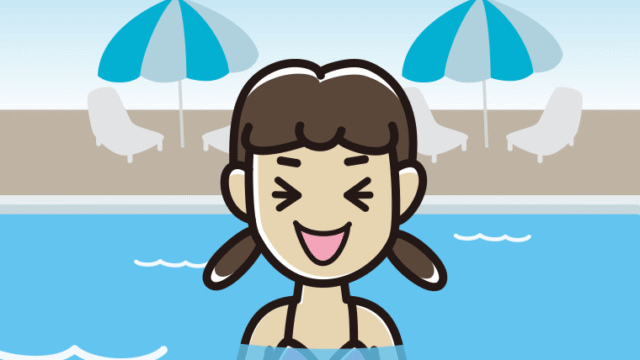 プールに入って笑う女子中学生のイラスト【色、背景あり】PNG