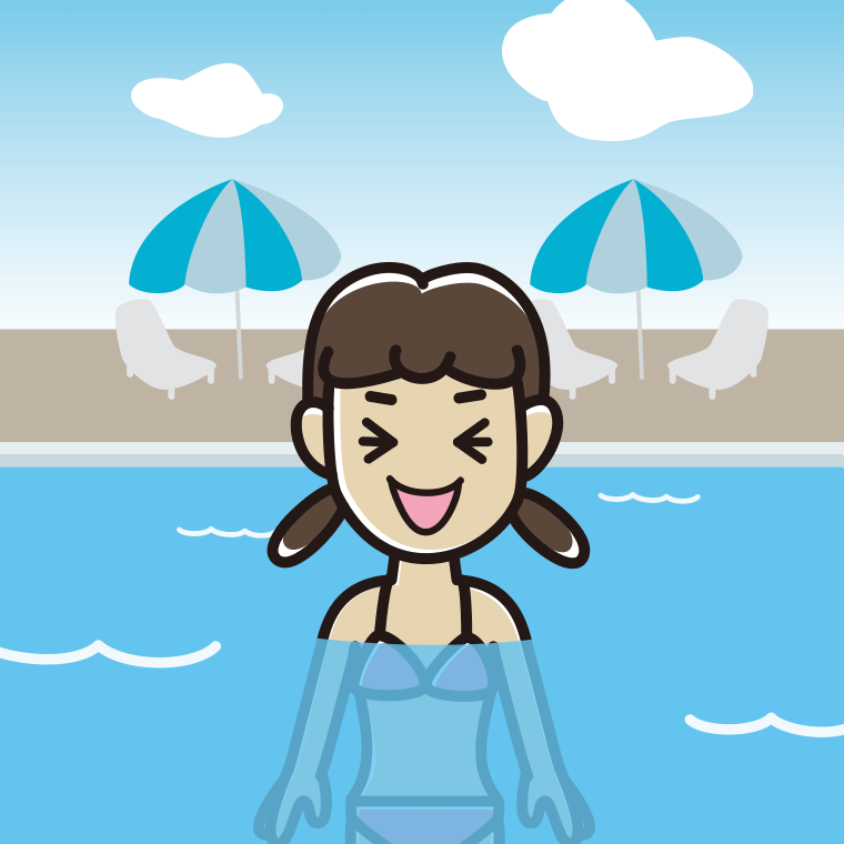 プールに入って笑う女子中学生のイラスト【色、背景あり】PNG