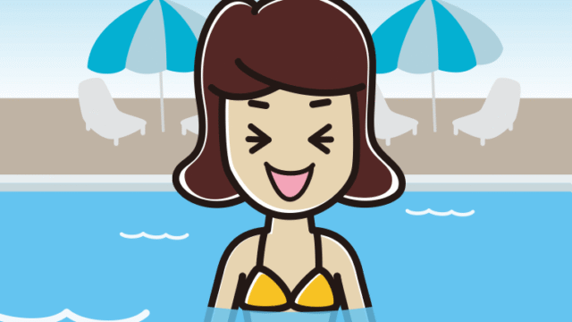 プールに入って笑う女子高校生のイラスト【色、背景あり】PNG