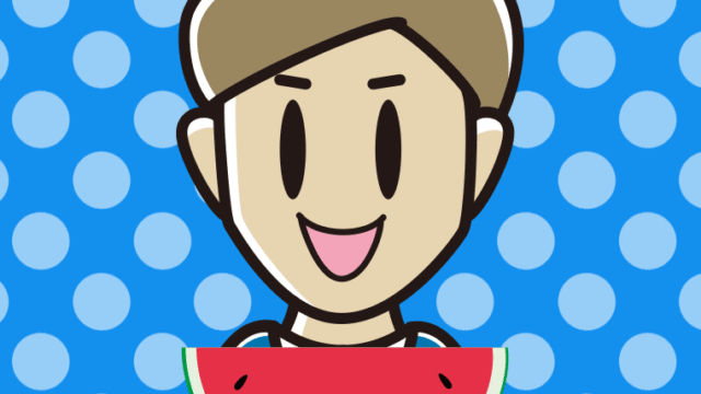 スイカを食べる男性のイラスト【色、背景あり】PNG