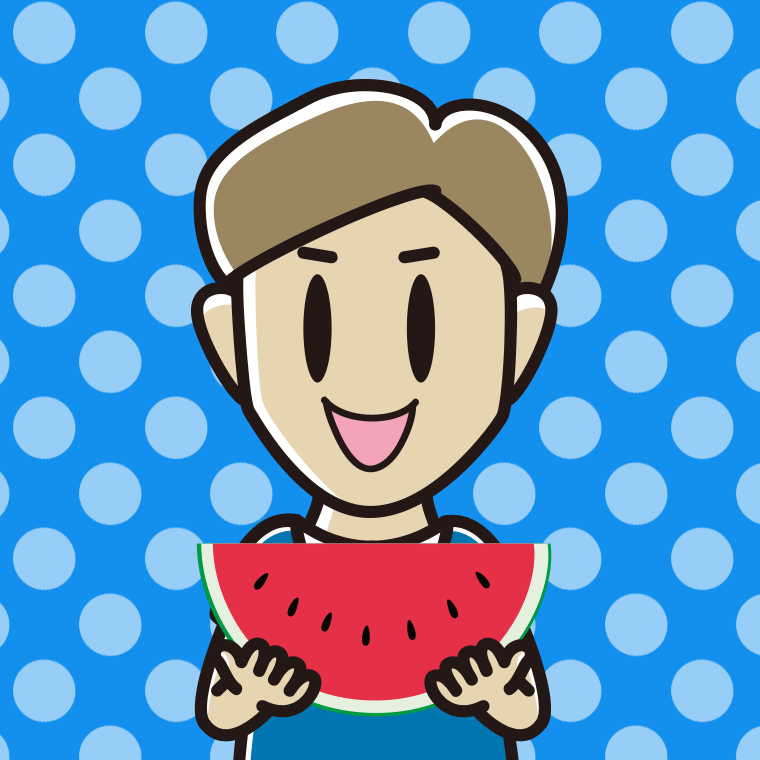 スイカを食べる男性のイラスト【色、背景あり】PNG