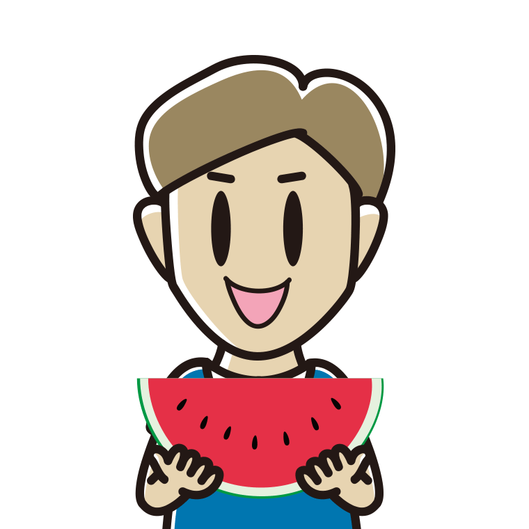 スイカを食べる男性のイラスト【色あり、背景なし】透過PNG